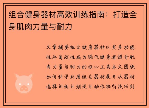 组合健身器材高效训练指南：打造全身肌肉力量与耐力